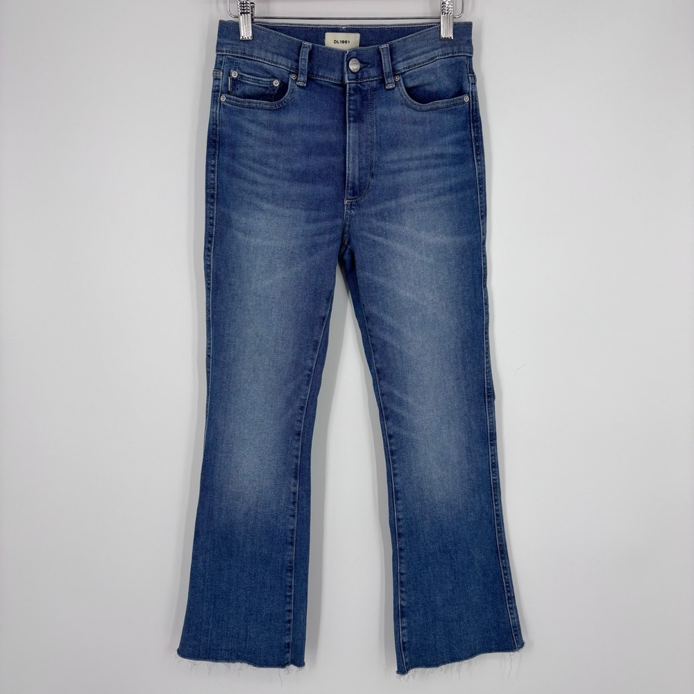 DL1961 Bridget Boot 27 High Rise Cropped Flare Jeans Blue Women Size 26 Raw Hem